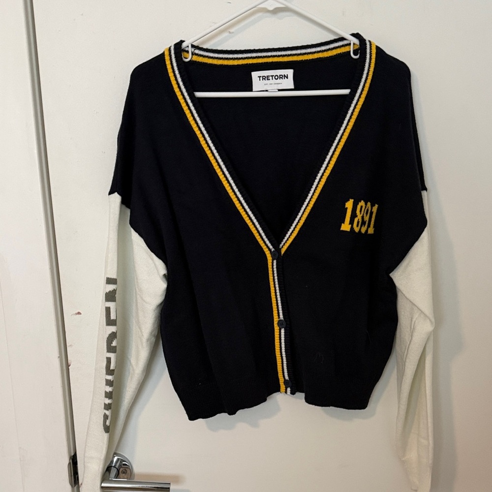 Tretorn navy Cardigan with White Sleeves and Yellow Trim